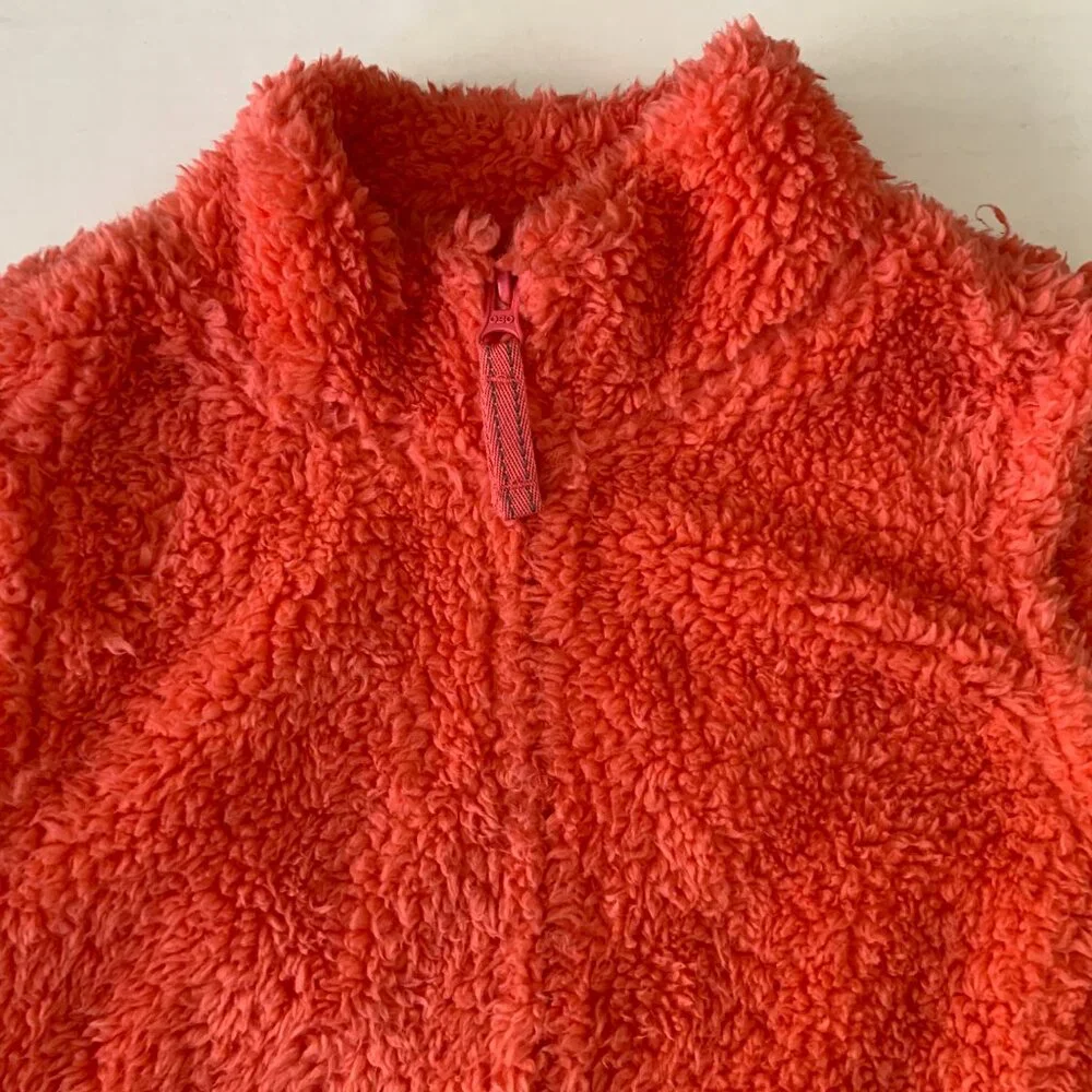Share Old Navy girls salmon pink fleece fluffy vest jacket zipper pockets sz 14